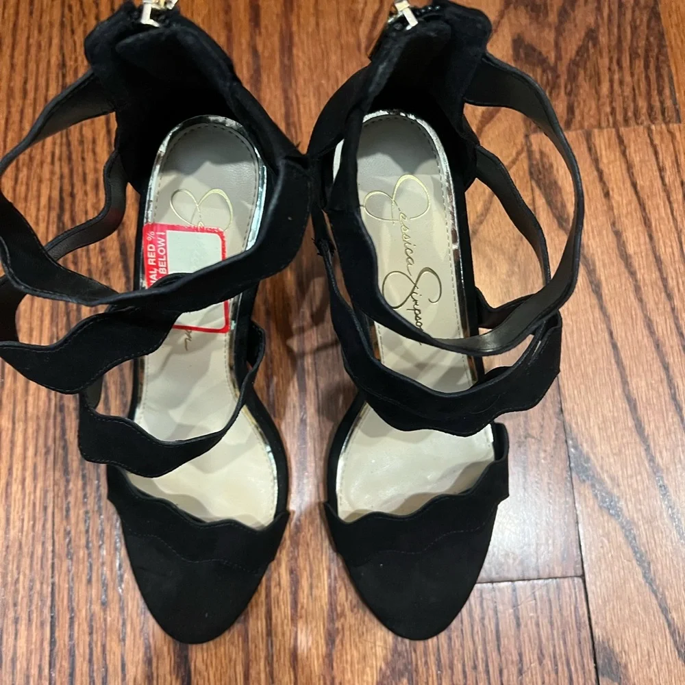 Jessica Simpson Black Suede Heels with Strappy Design - Picture 2 of 7